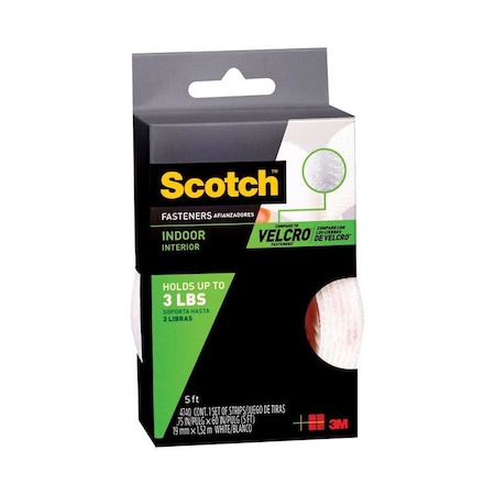 Scotch Hook & Loop Fastener, 5 ft, 3/4 in W, White RF4740